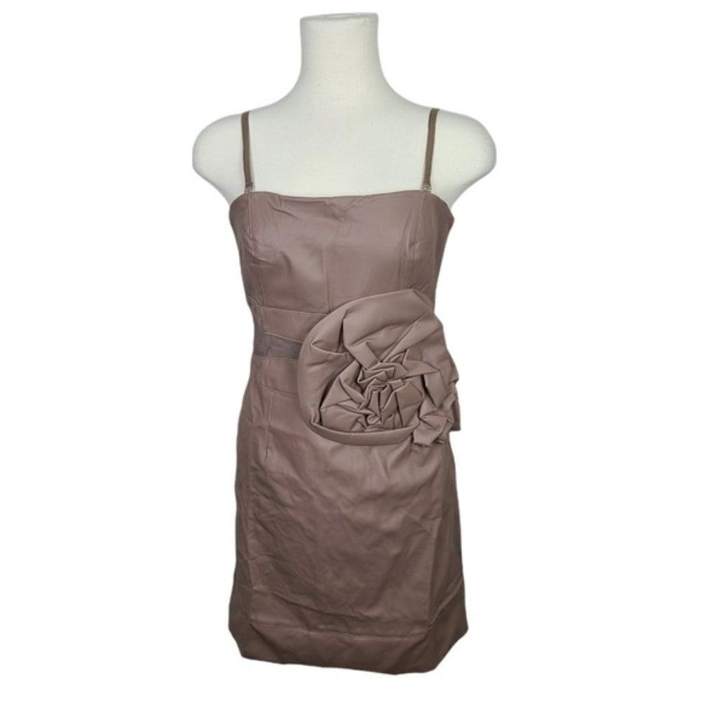 LUCY Paris Taupe Tan Faux Leather Rosette Waist Bodycon Sheath Mini Dress Large